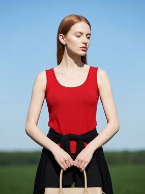 St John Red Santana Knit Tank Top Shell Size Small Designer Old Money Heritage